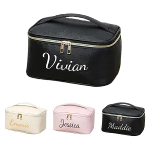 Personalized Large Capacity Makeup Bag with Embroidered Name Custom PU Leather Cosmetic Bag for Women, Waterproof, Makeup Organizer, Travel Toiletry Bag, Bridesmaid Gifts, Gift for Mom, Birthday Gift