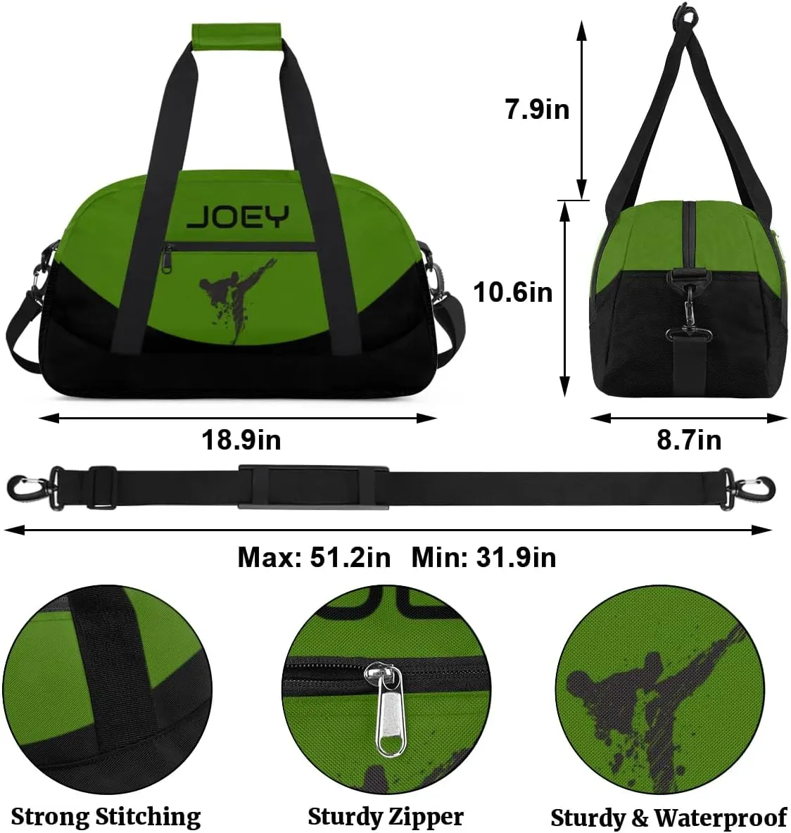 Personalized Martial Art Bag Duffel Bag for Boys Girls, Custom Taekwondo Karate Bag for Travel Weekender Practice Art