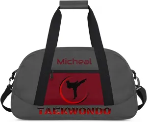 Personalized Martial Art Bag Duffel Bag for Boys Girls, Custom Taekwondo Karate Bag for Travel Weekender Practice Grey