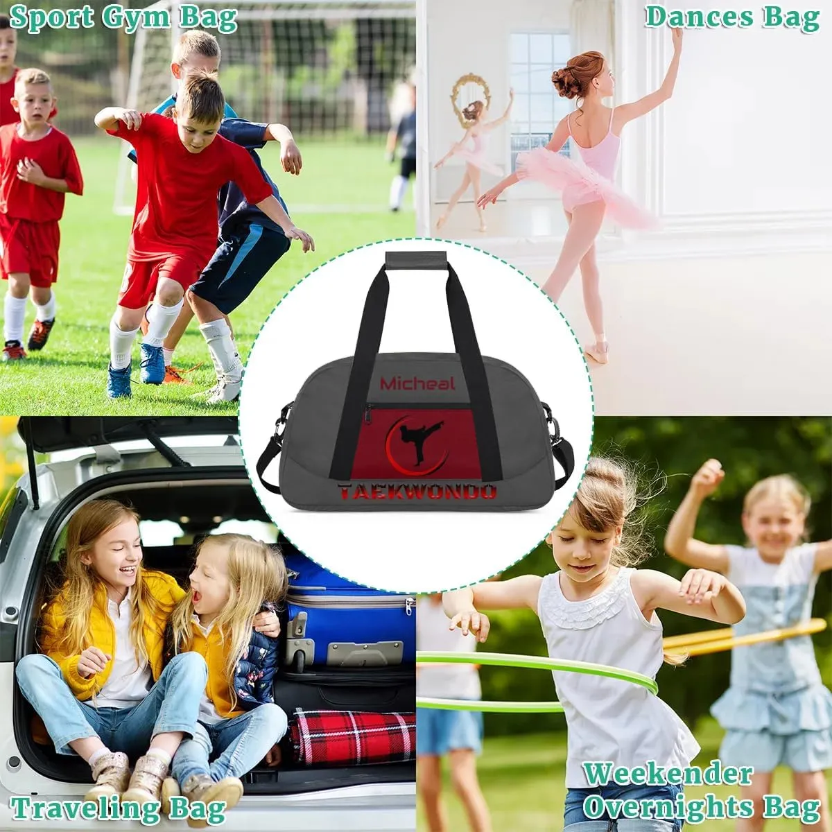 Personalized Martial Art Bag Duffel Bag for Boys Girls, Custom Taekwondo Karate Bag for Travel Weekender Practice Grey