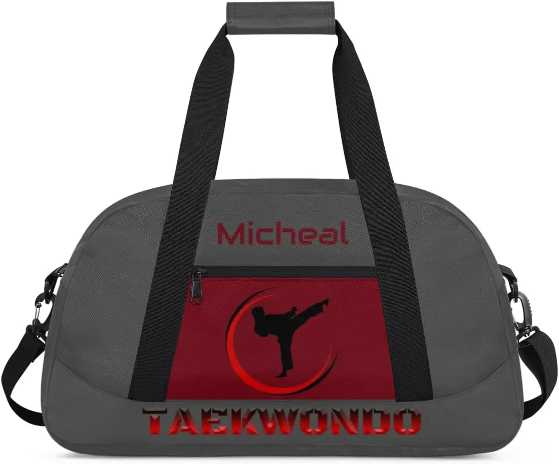 Personalized Martial Art Bag Duffel Bag for Boys Girls, Custom Taekwondo Karate Bag for Travel Weekender Practice Grey