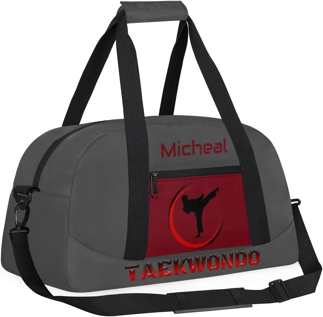 Personalized Martial Art Bag Duffel Bag for Boys Girls, Custom Taekwondo Karate Bag for Travel Weekender Practice Grey