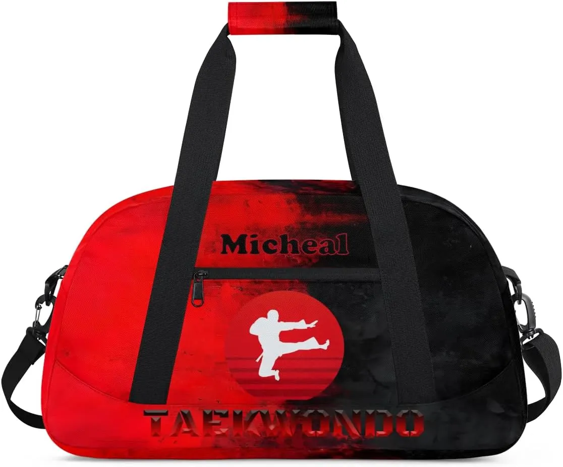 Personalized Martial Art Bag Duffel Bag for Girls, Custom Taekwondo Karate Bag Overnight Bags for Travel Weekender Practice Red Taekwondo