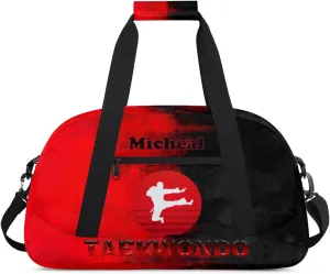 Personalized Martial Art Bag Duffel Bag for Girls, Custom Taekwondo Karate Bag Overnight Bags for Travel Weekender Practice Red Taekwondo