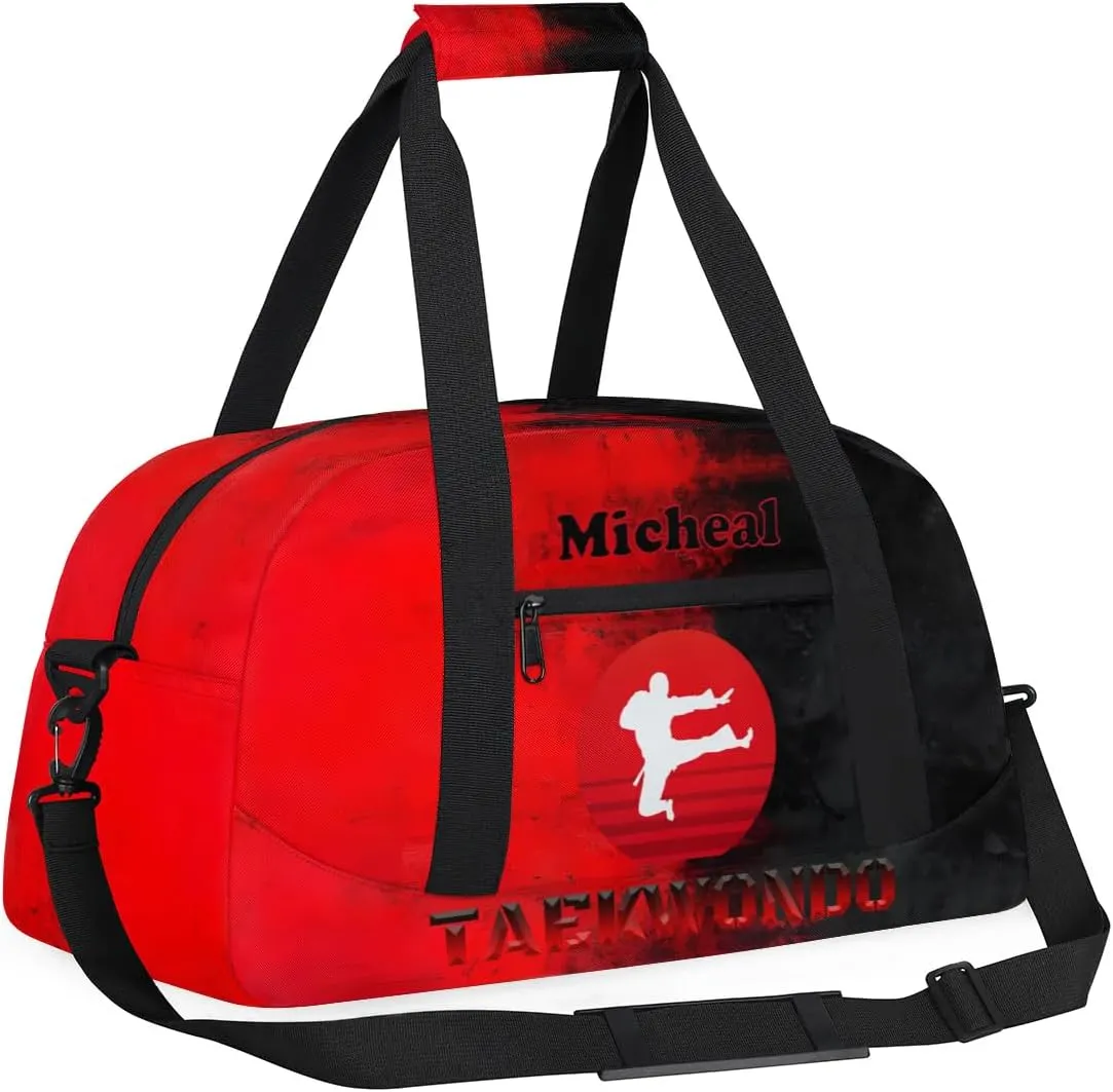 Personalized Martial Art Bag Duffel Bag for Girls, Custom Taekwondo Karate Bag Overnight Bags for Travel Weekender Practice Red Taekwondo