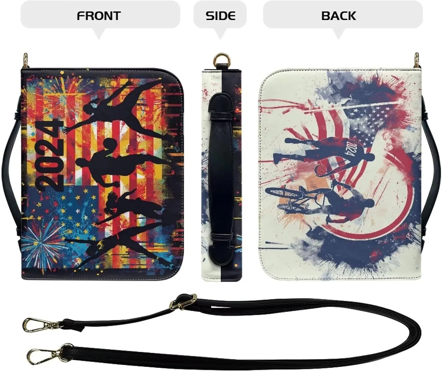 Personalized PU Bible Cover with Strap Church Book Cover,Carrying Book Case Crossbody Bag Bible Protective
