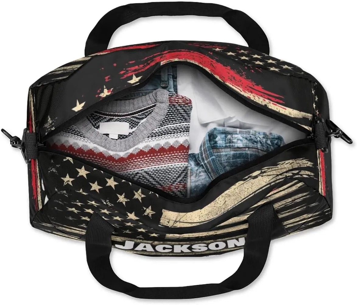 Personalized Sport Duffle Bag for Boys Girls, Custom Baseball American Flag Kids Duffle Bag Gym Bag with Name, Travel Duffel Bag Overnight Weekender Bag, Customized Kids Gifts