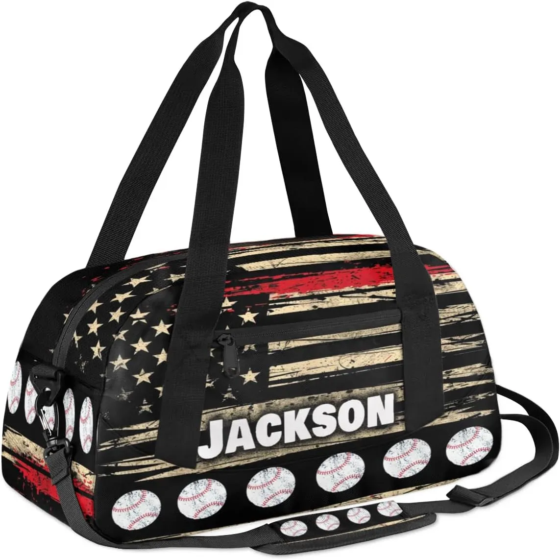 Personalized Sport Duffle Bag for Boys Girls, Custom Baseball American Flag Kids Duffle Bag Gym Bag with Name, Travel Duffel Bag Overnight Weekender Bag, Customized Kids Gifts