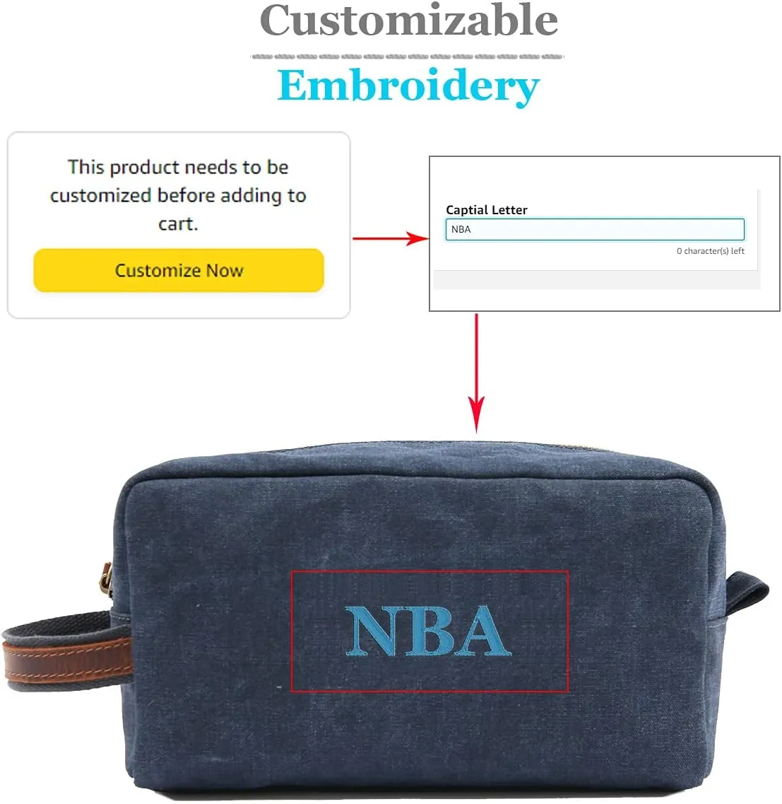 Personalized Toiletry Bag Embroidery Canvas Dopp Kit Custom Gift Monogrammed Shaving Bag With Zipper For Men And Women (Green)