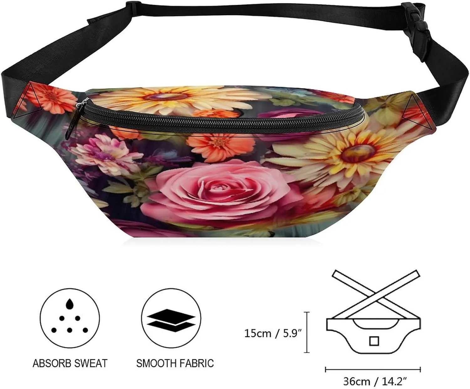 Personalized Waist Packs with Adjustable Strap,Flower Cluster CrossBody Fanny Pack Casual Bag for Travel Sports Running Hiking