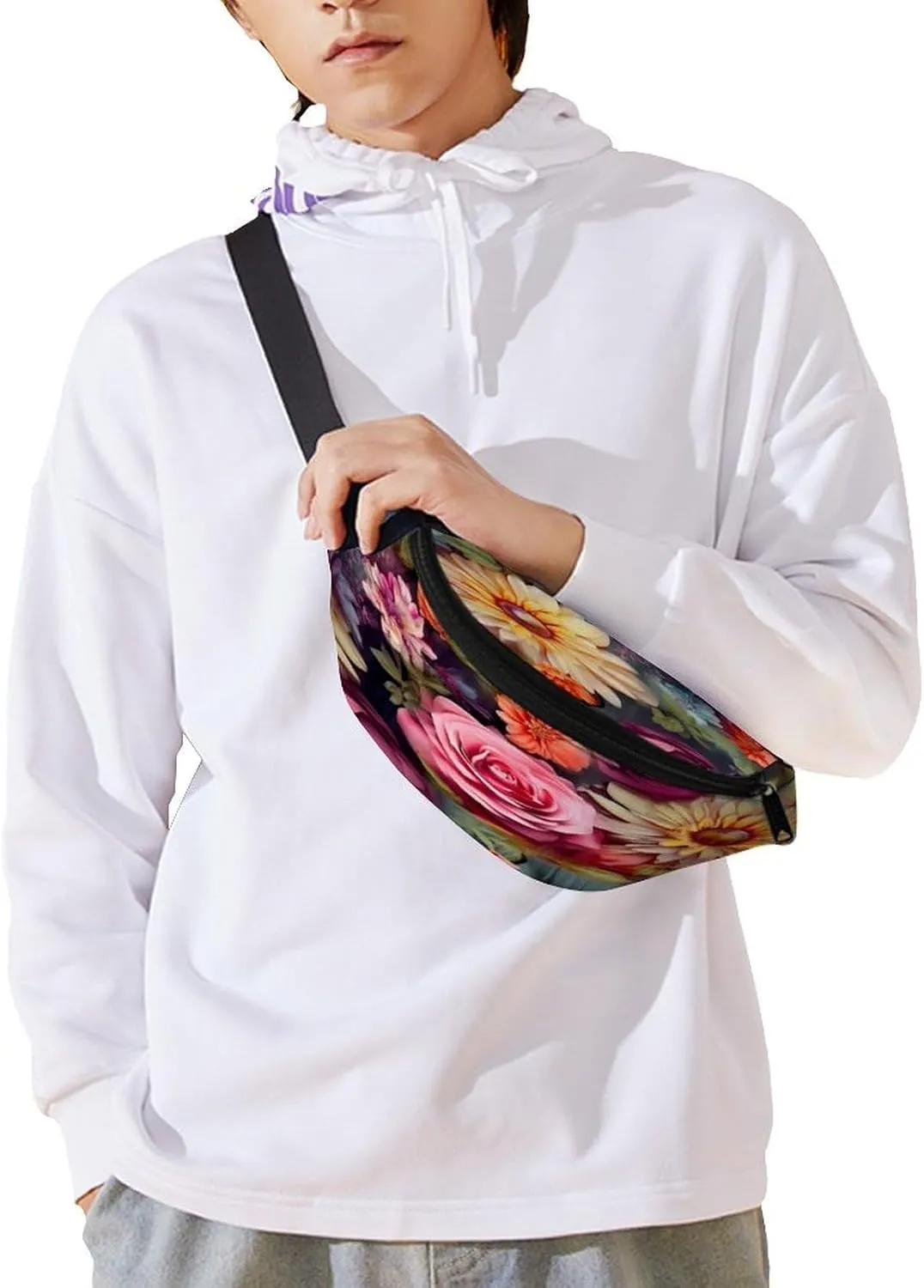 Personalized Waist Packs with Adjustable Strap,Flower Cluster CrossBody Fanny Pack Casual Bag for Travel Sports Running Hiking