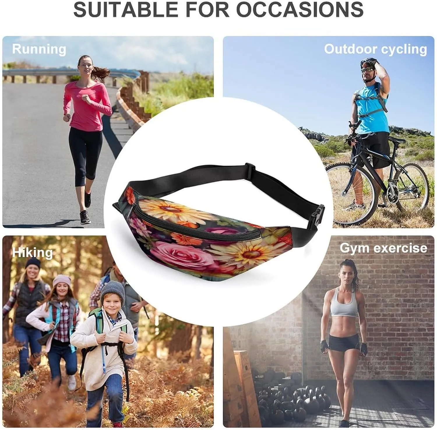 Personalized Waist Packs with Adjustable Strap,Flower Cluster CrossBody Fanny Pack Casual Bag for Travel Sports Running Hiking