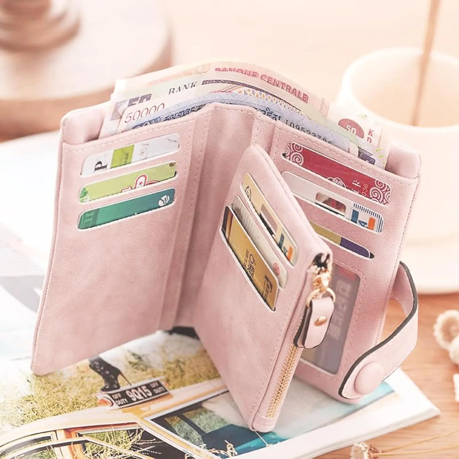 Personalized Wallet Custom Birth Flower & Name, Small Leather Wallet Coin Purse Card Holder for Women Mom Teen Girls Valentines Day Gifts for Her, Customized Wristlet Wallets Bridesmaid Gifts