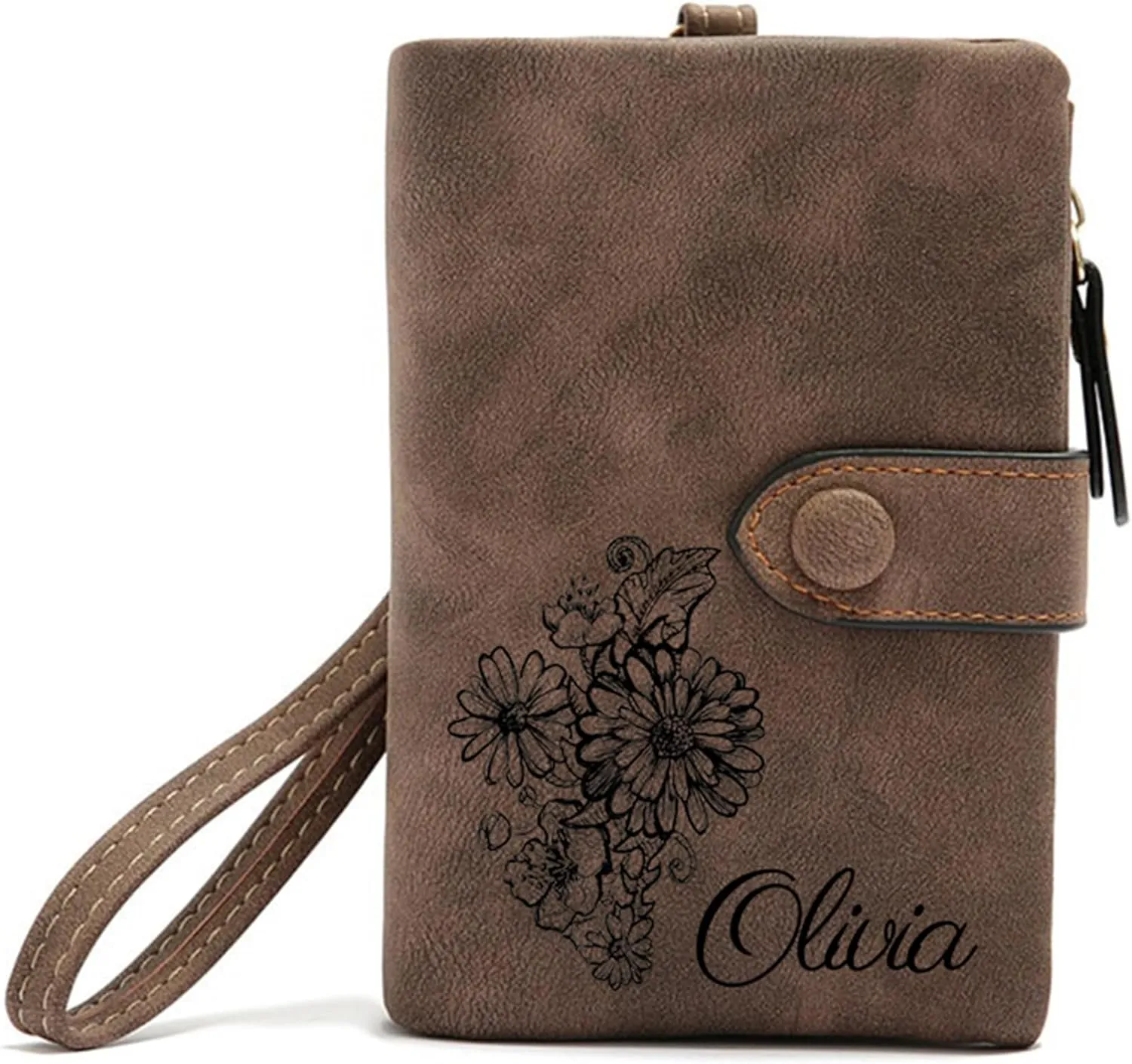 Personalized Wallet Custom Birth Flower & Name, Small Leather Wallet Coin Purse Card Holder for Women Teen Girls Customized Gifts for Birthday Christmas Thanksgiving Anniversary Mothers Day