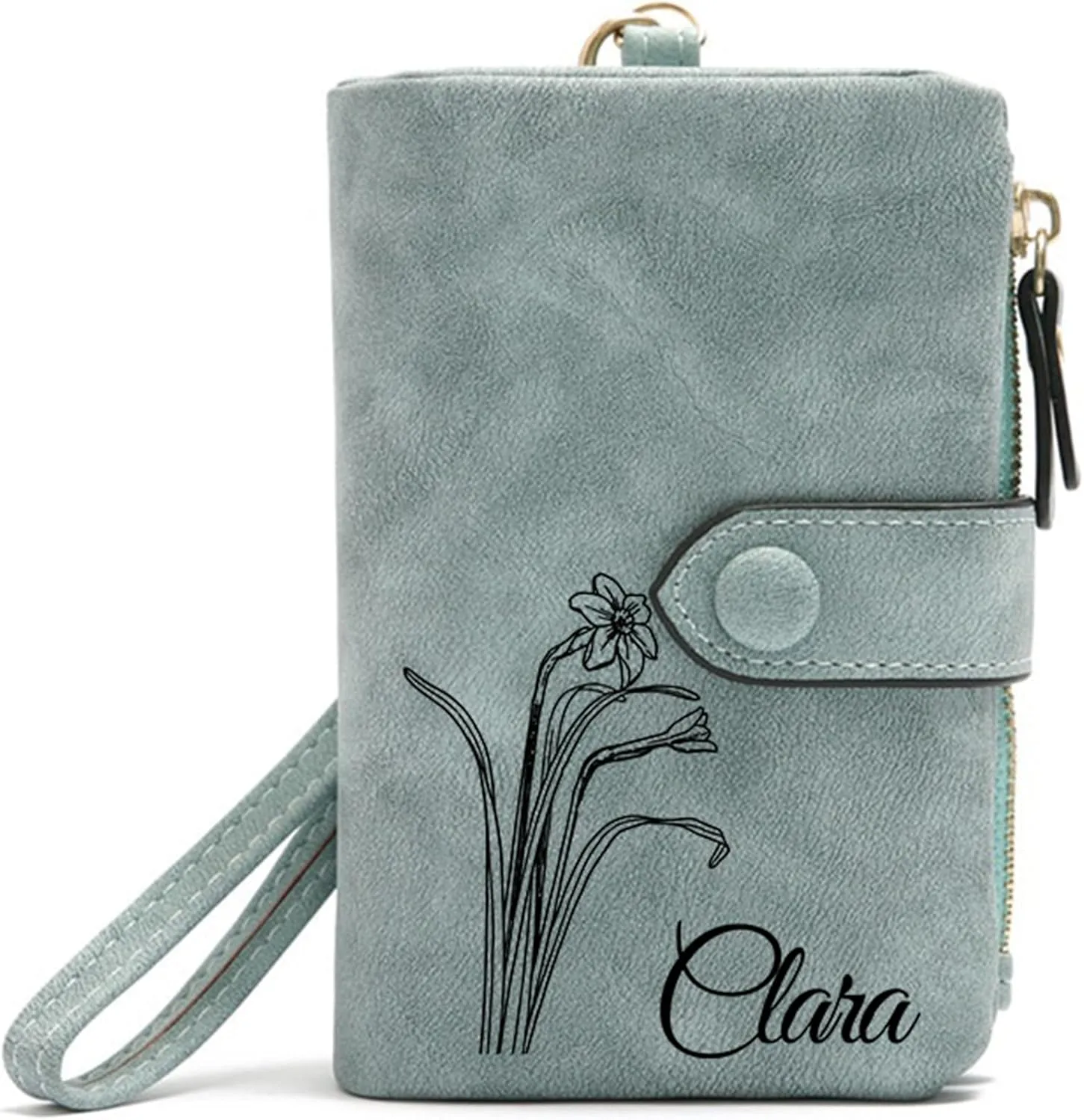 Personalized Wallet Custom Birth Flower & Name, Small Leather Wallet Coin Purse Card Holder for Women Teen Girls Customized Gifts for Birthday Christmas Thanksgiving Anniversary Mothers Day