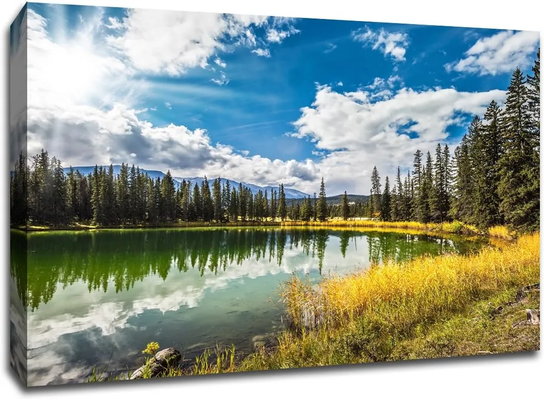 Pine Tree Lake - Water Landscapes - 48x36 Gallery Wrapped Canvas Wall Art