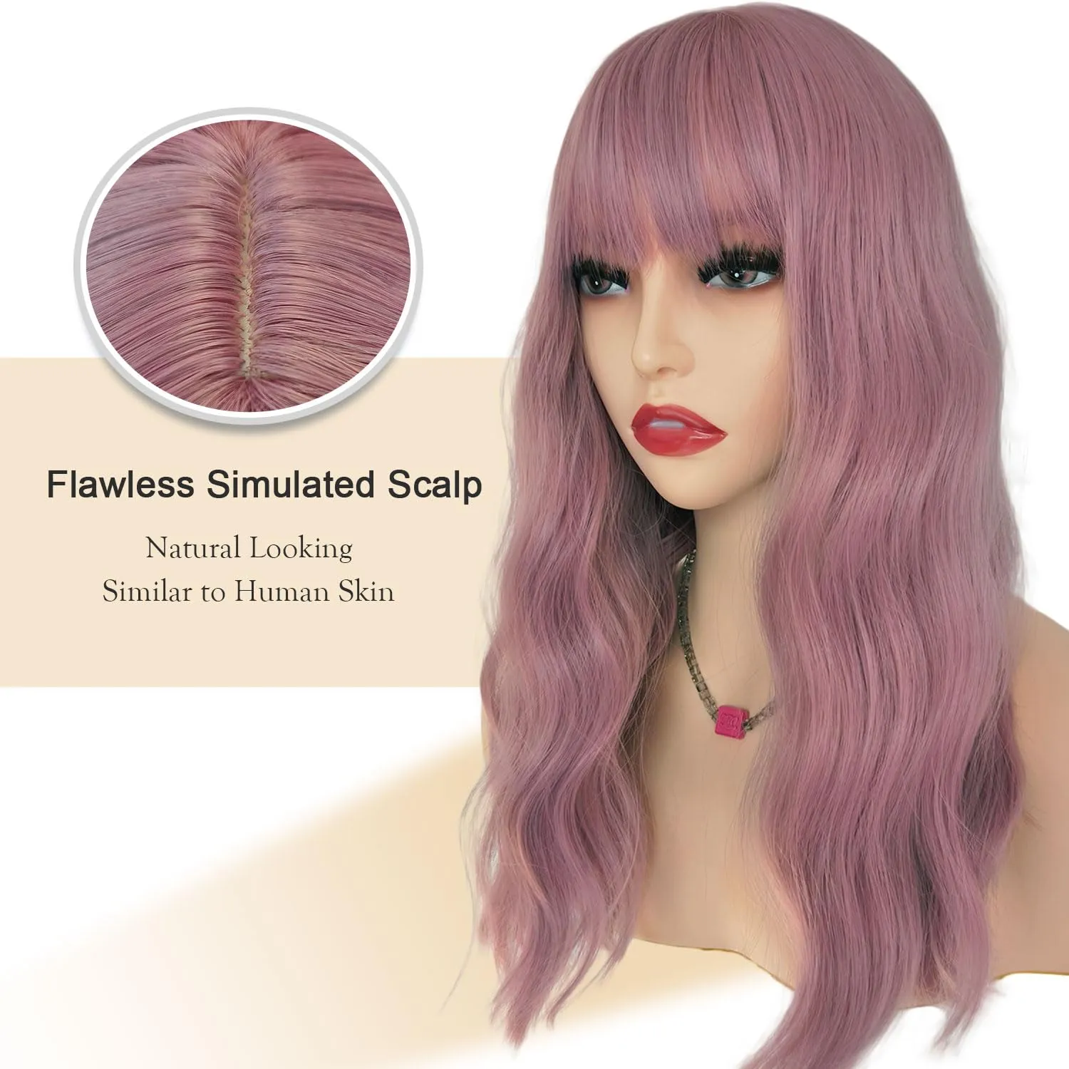 Pink Bob Wigs with Bangs 16 Inch Loose Wave Curly Wig for Women Shoulder Length Colored Synthetic Hair Daily Wig Lovly Pink Heat Friendly
