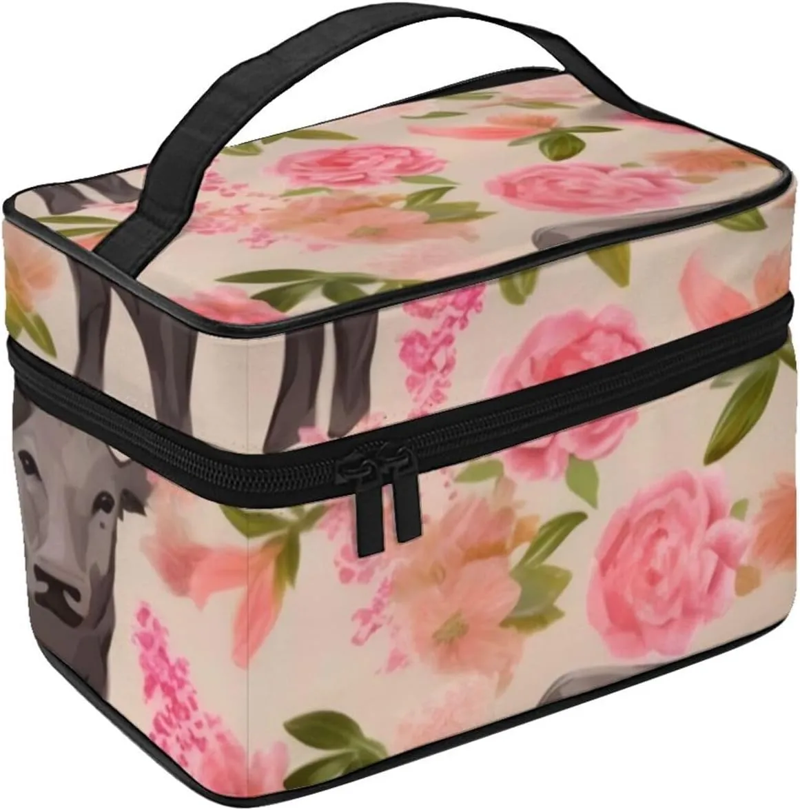 Pink Flower Show Steer Cows Cattle Portable Travel Portable Makeup Bag, Pink Flower Show Steer Cows Cattle Toiletries Bag, Cute Cosmetic Bags Unisex Daily Necessities Storage Bag, 10736
