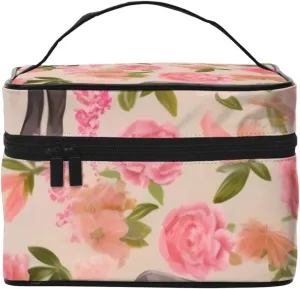 Pink Flower Show Steer Cows Cattle Portable Travel Portable Makeup Bag, Pink Flower Show Steer Cows Cattle Toiletries Bag, Cute Cosmetic Bags Unisex Daily Necessities Storage Bag, 10736
