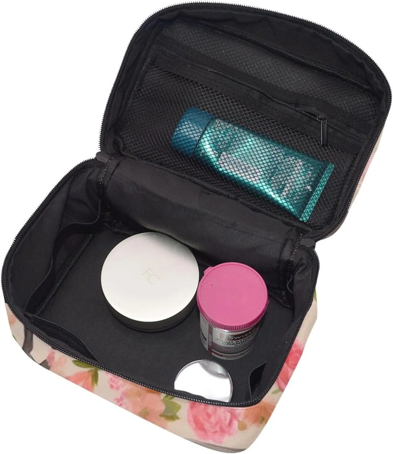 Pink Flower Show Steer Cows Cattle Portable Travel Portable Makeup Bag, Pink Flower Show Steer Cows Cattle Toiletries Bag, Cute Cosmetic Bags Unisex Daily Necessities Storage Bag, 10736