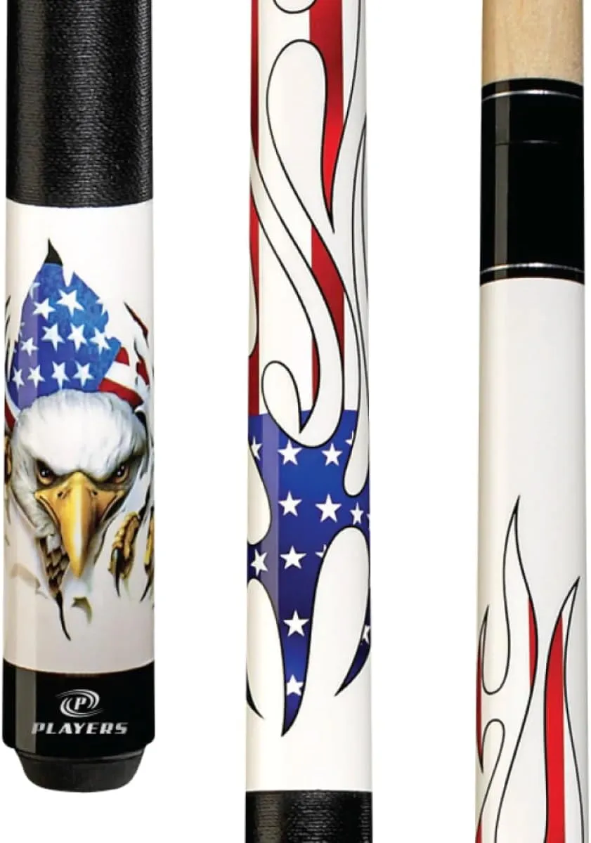 Players D-PEG Screaming Bald Eagle and American Flag Flames Cue