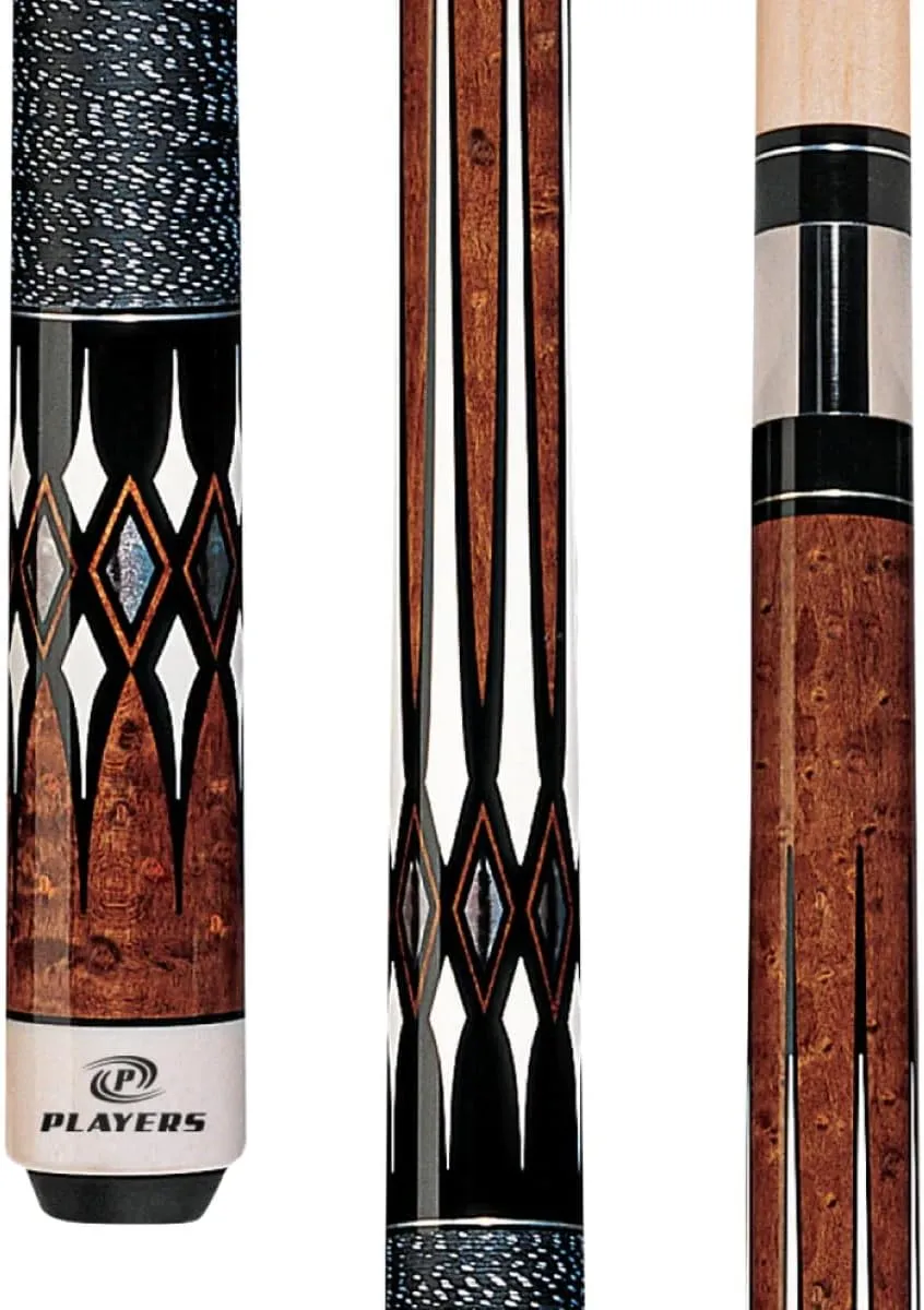 Players G-2252 Graphic Umber Birds-Eye Maple with Imitation Mother of Pearl and White Diamonds Cue