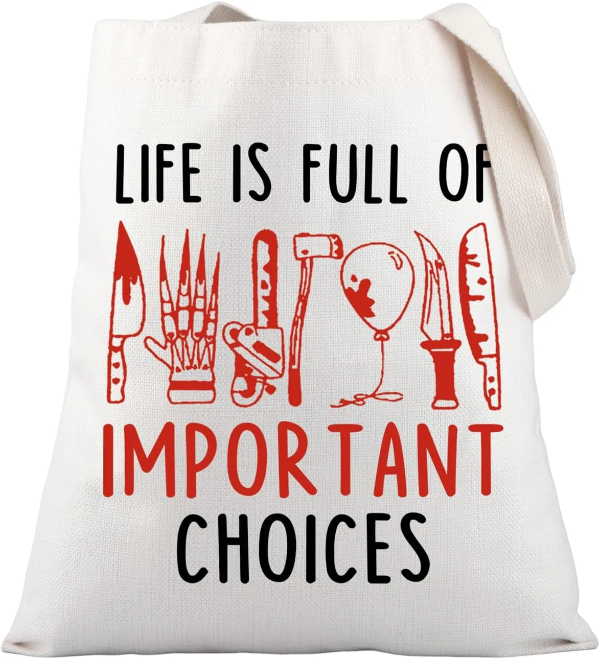 PLITI Horror Movie Characters Tote Bag Horror Squad Gift Life Is Full Of Important Choices Handbag For Horror Movie Fans