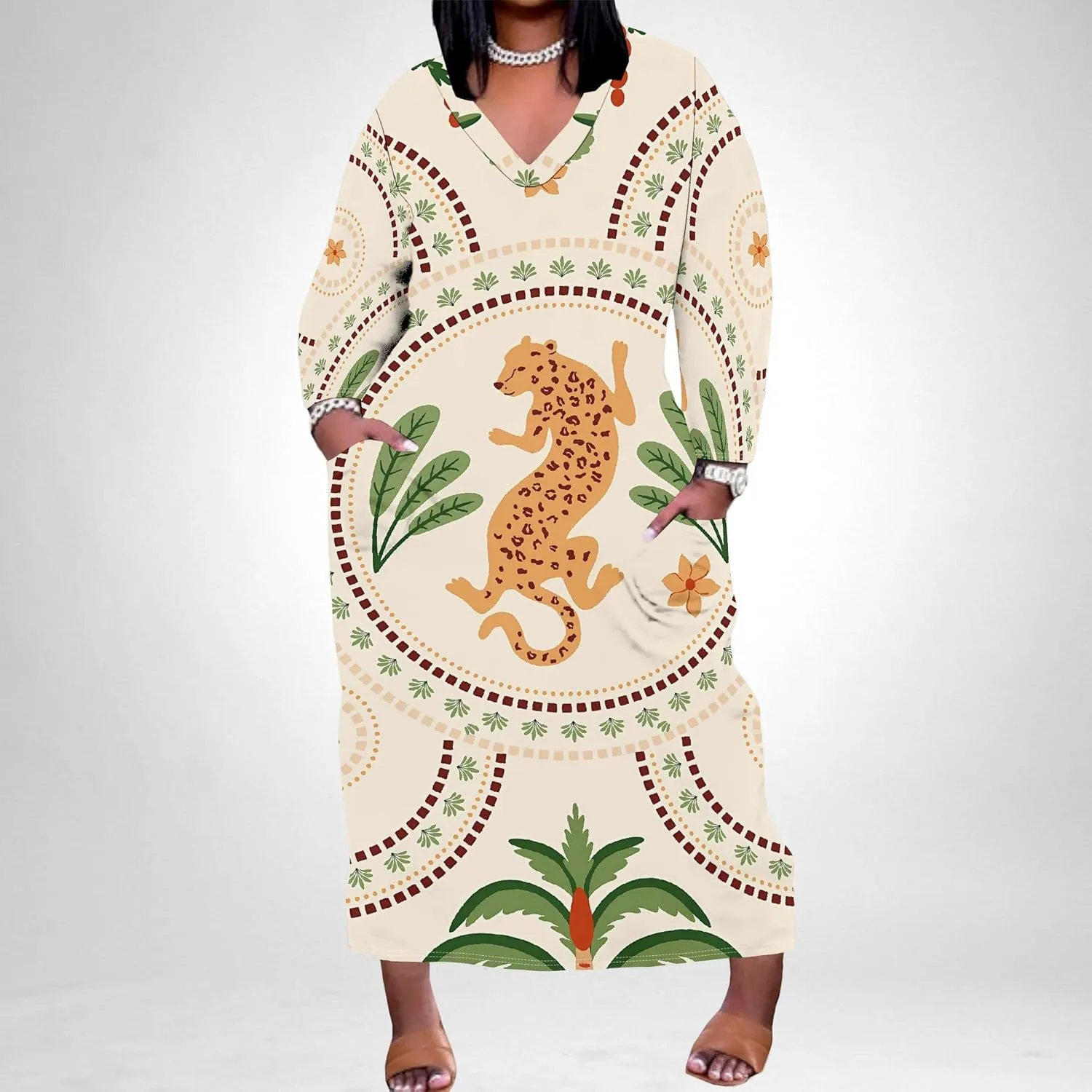 Plus Size Maxi Dresses for Curvy Women 2025 Casual V Neck Long Sleeve Oversize Tshirt with Pockets Travel Vacation Outfits