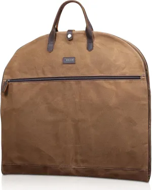 Polare 43” Waxed Canvas Full Grain Leather Trim Carry On Garment Bag for Travel, Waterproof Dust-Proof Foldable Hanging Suitcase Weekender Garment Cover with YKK Zipper