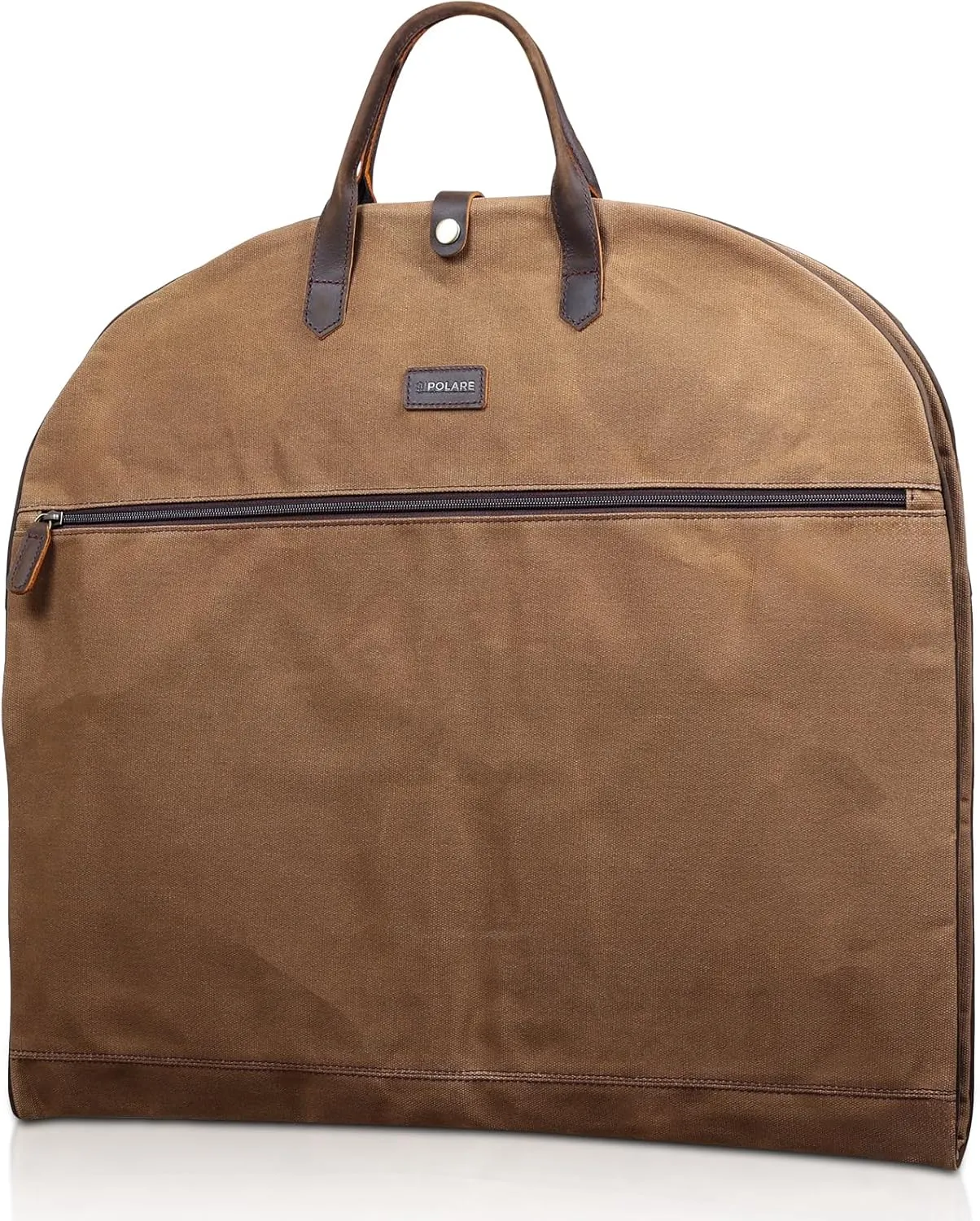 Polare 43” Waxed Canvas Full Grain Leather Trim Carry On Garment Bag for Travel, Waterproof Dust-Proof Foldable Hanging Suitcase Weekender Garment Cover with YKK Zipper