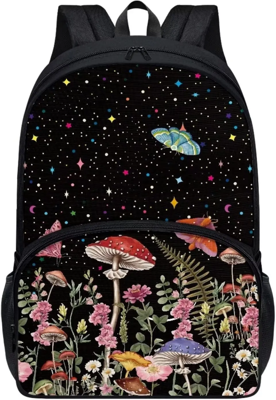 POLERO Starry Butterfly Moth Mushroom Backpack for Women Floral School Bookbags Lightweight Work Daypack Casual Travel Bags