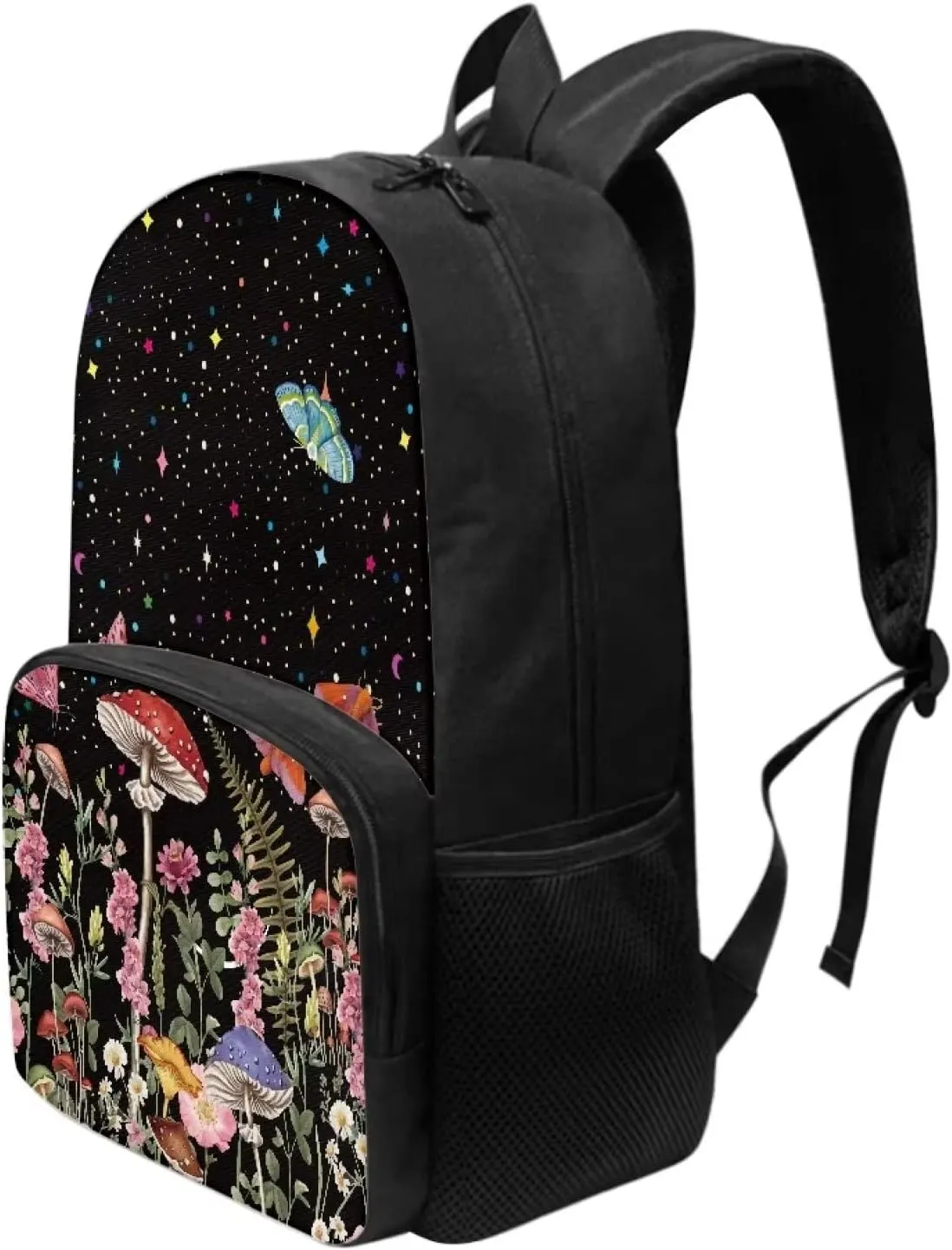POLERO Starry Butterfly Moth Mushroom Backpack for Women Floral School Bookbags Lightweight Work Daypack Casual Travel Bags