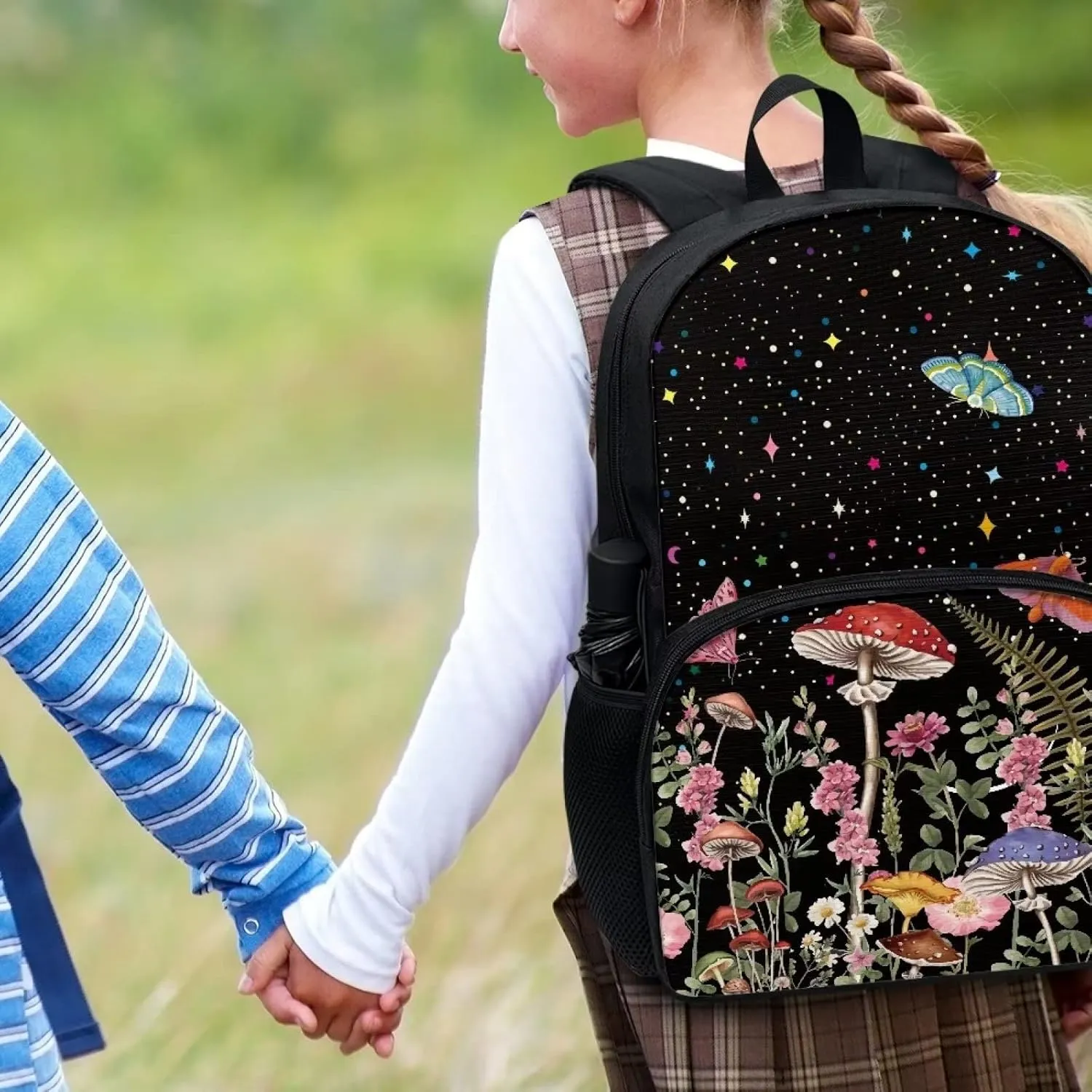 POLERO Starry Butterfly Moth Mushroom Backpack for Women Floral School Bookbags Lightweight Work Daypack Casual Travel Bags