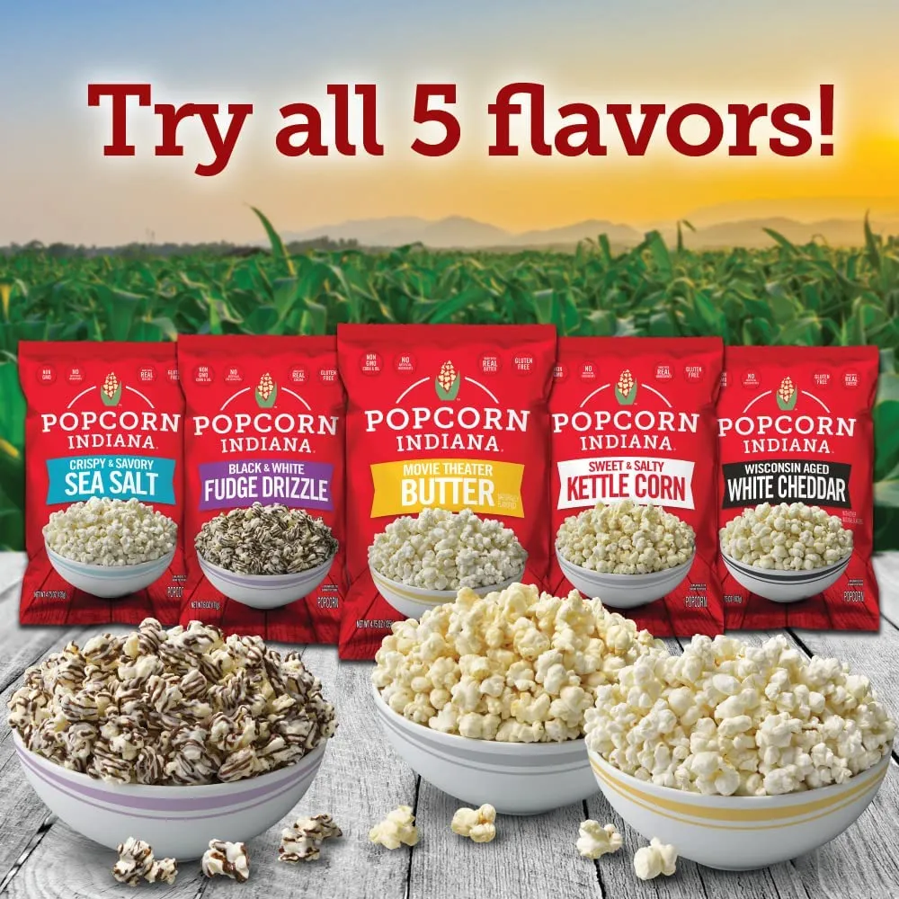 Popcorn Indiana Movie Theater Butter – Rich Butter Movie Theater Popcorn, Authentic & Gourmet Flavor, Gluten Free, 3 Oz (6 Pack)