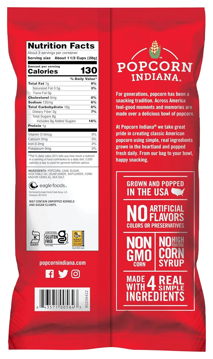 Popcorn Indiana Movie Theater Butter – Rich Butter Movie Theater Popcorn, Authentic & Gourmet Flavor, Gluten Free, 3 Oz (6 Pack)