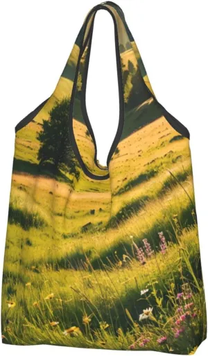 Portable Tote Bags, Casual Tote's Handbag Big Capacity Shoulder Bag Shopping Bags, Gifts for Women, Sunlit Meadows Print