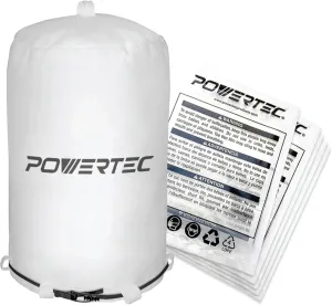 POWERTEC 70428 Dust Collector Bags and Clamp Set | 21" x 31" x 1 Micron Filter Upper Bag with 19-1/8 Inch Band Clamp and 5pc Clear Plastic Dust Collection Bags 19-1/2" x 33"