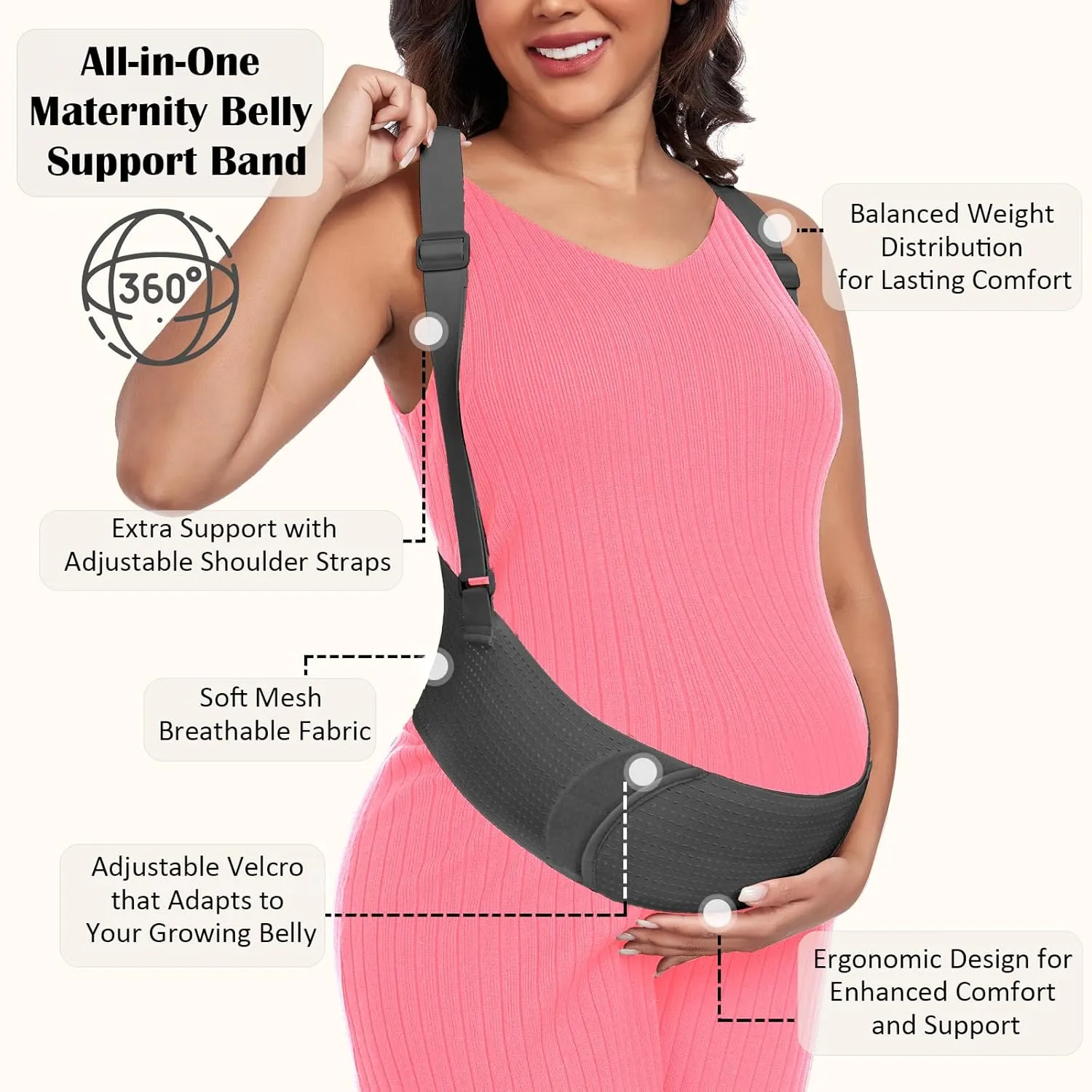 Pregnancy Belly Band for Pregnant Women Maternity Belly Band with Adjustable Straps Belly Support Bands - Maternity Belt, Black,L