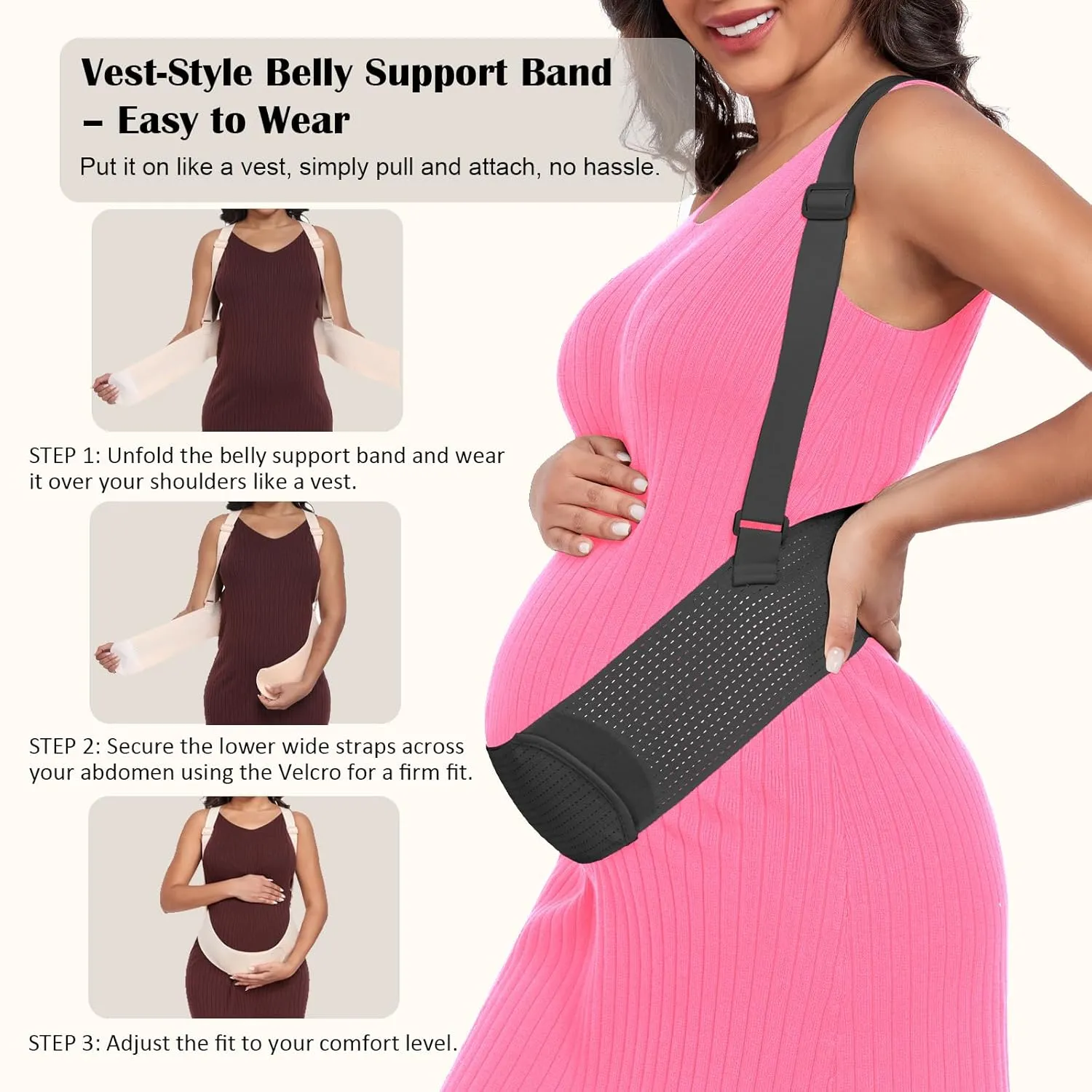 Pregnancy Belly Band for Pregnant Women Maternity Belly Band with Adjustable Straps Belly Support Bands - Maternity Belt, Black,L
