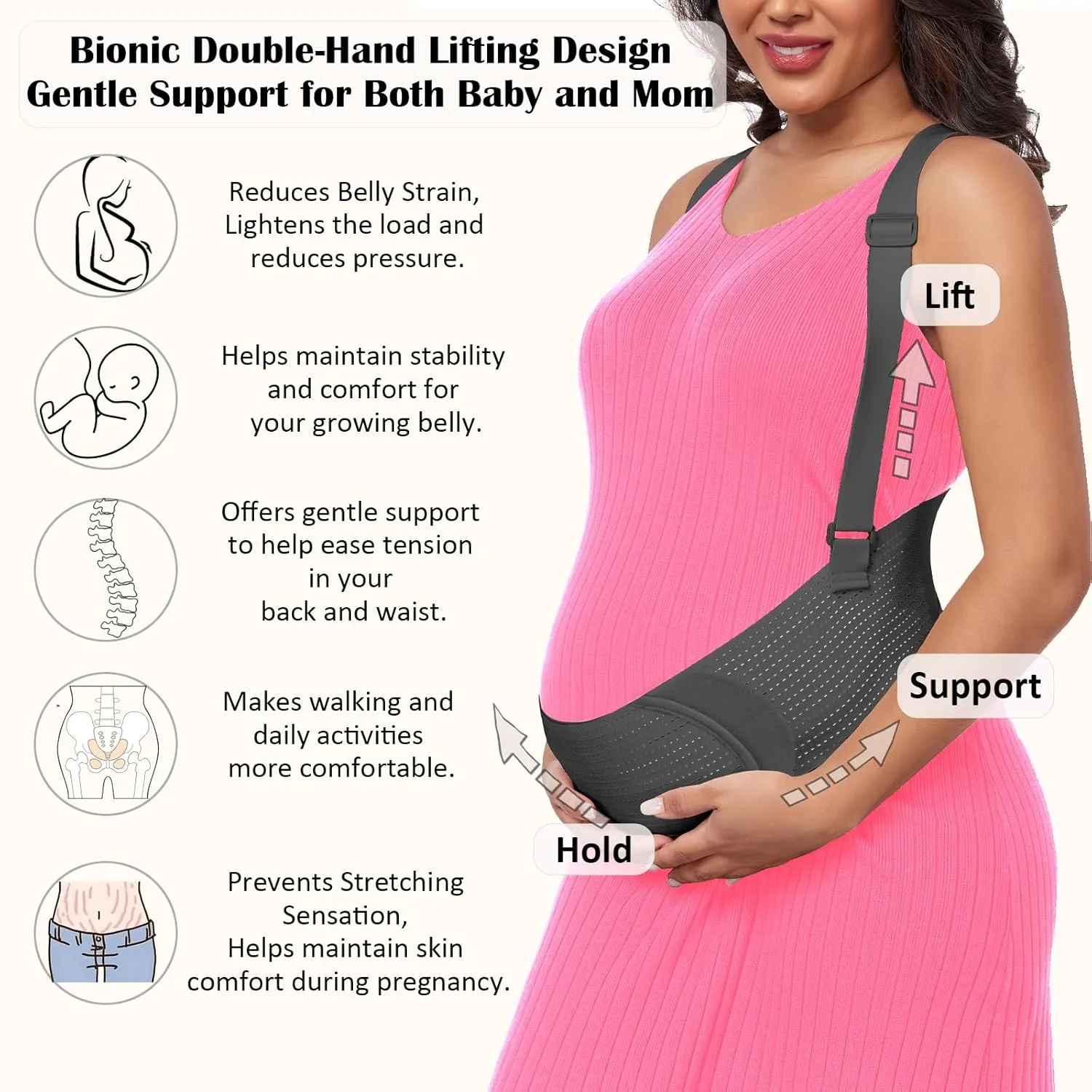 Pregnancy Belly Band for Pregnant Women Maternity Belly Band with Adjustable Straps Belly Support Bands - Maternity Belt, Black,L