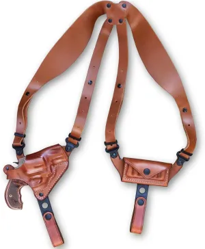 Premium Leather Horizontal Shoulder Holster System with Bullet Carrier for Rugerr LCRx 327 Federal Magnum 2" BBL, Right Hand Draw, Brown Color #1200#