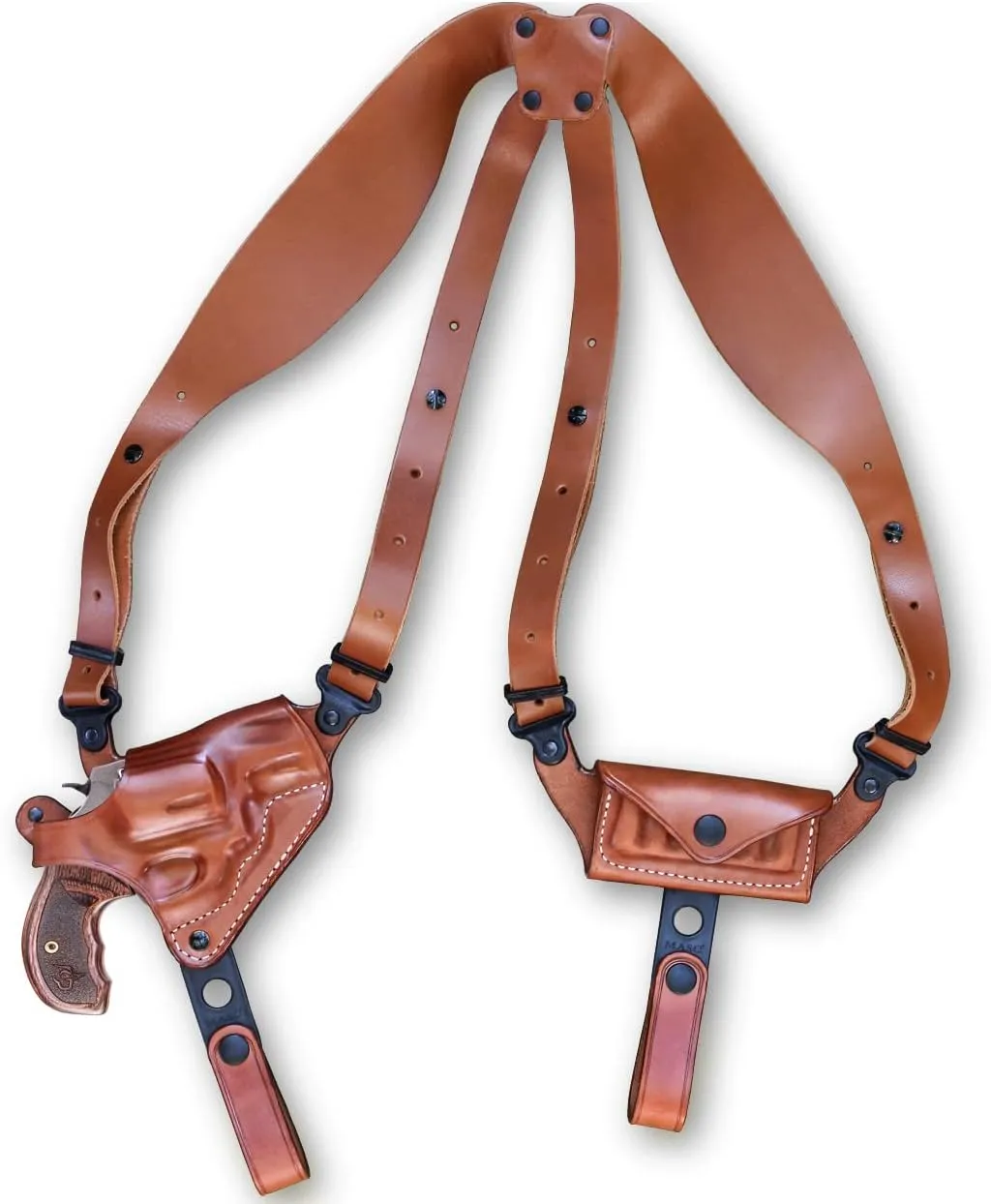 Premium Leather Horizontal Shoulder Holster System with Bullet Carrier for Rugerr LCRx 327 Federal Magnum 2" BBL, Right Hand Draw, Brown Color #1200#
