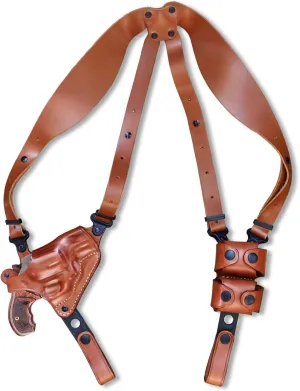 Premium Leather Horizontal Shoulder Holster System with Double Speed Loader for Smith & Wesson J-Frame .38 Special 2" Barrel, Right Hand Draw, Brown Color #1056#