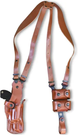 Premium Leather Vertical Shoulder Holster System with Double Speed Loader for Rugerr SP101 Revolver 357 Mag 2.25'', Right Hand Draw, Brown Color #1497#