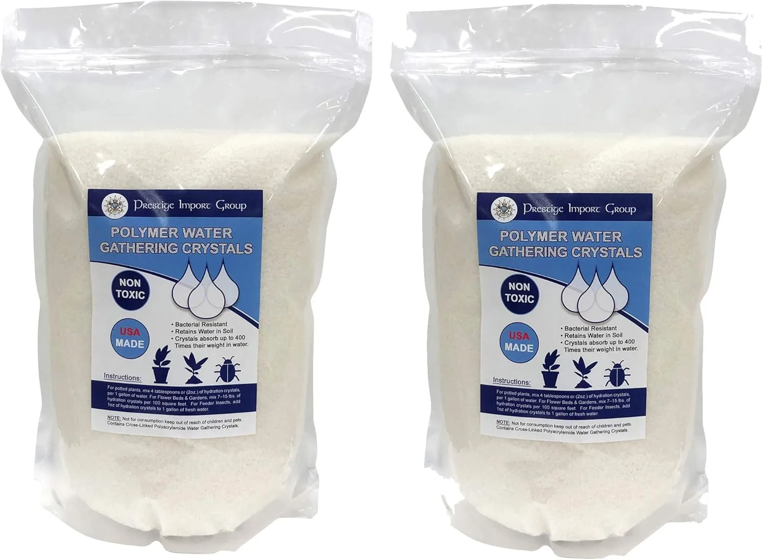 Prestige Import Group Water Gathering Polymer Crystals - Superabsorbent Cross-Linked Polyacrylamide Helps Store Water & Nutrients - 10 lbs