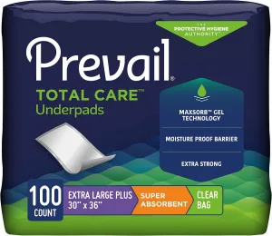 Prevail Incontinence Underpads - Unisex Disposable Underpads for Men & Women - Super Absorbent, Clear Bag, 30" X 36", 100 Count (4 Packs of 25)