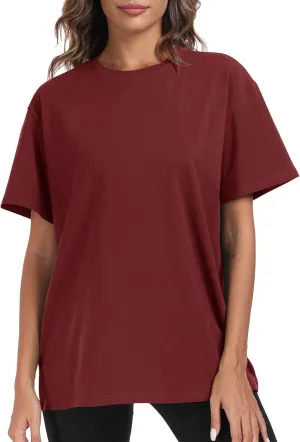 PRIMODA Womens Oversized Short Sleeve T Shirts Trendy Crew Neck Loose Workout Tee Casual Summer Tops Cotton