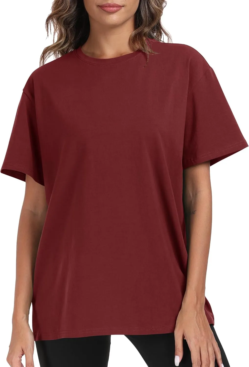 PRIMODA Womens Oversized Short Sleeve T Shirts Trendy Crew Neck Loose Workout Tee Casual Summer Tops Cotton