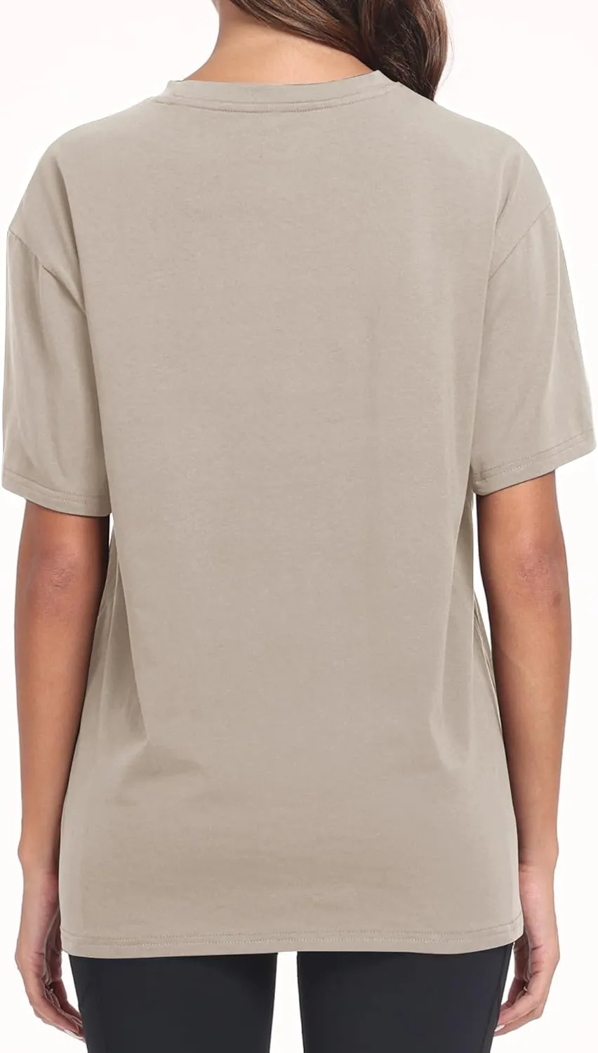 PRIMODA Womens Oversized Short Sleeve T Shirts Trendy Crew Neck Loose Workout Tee Casual Summer Tops Cotton