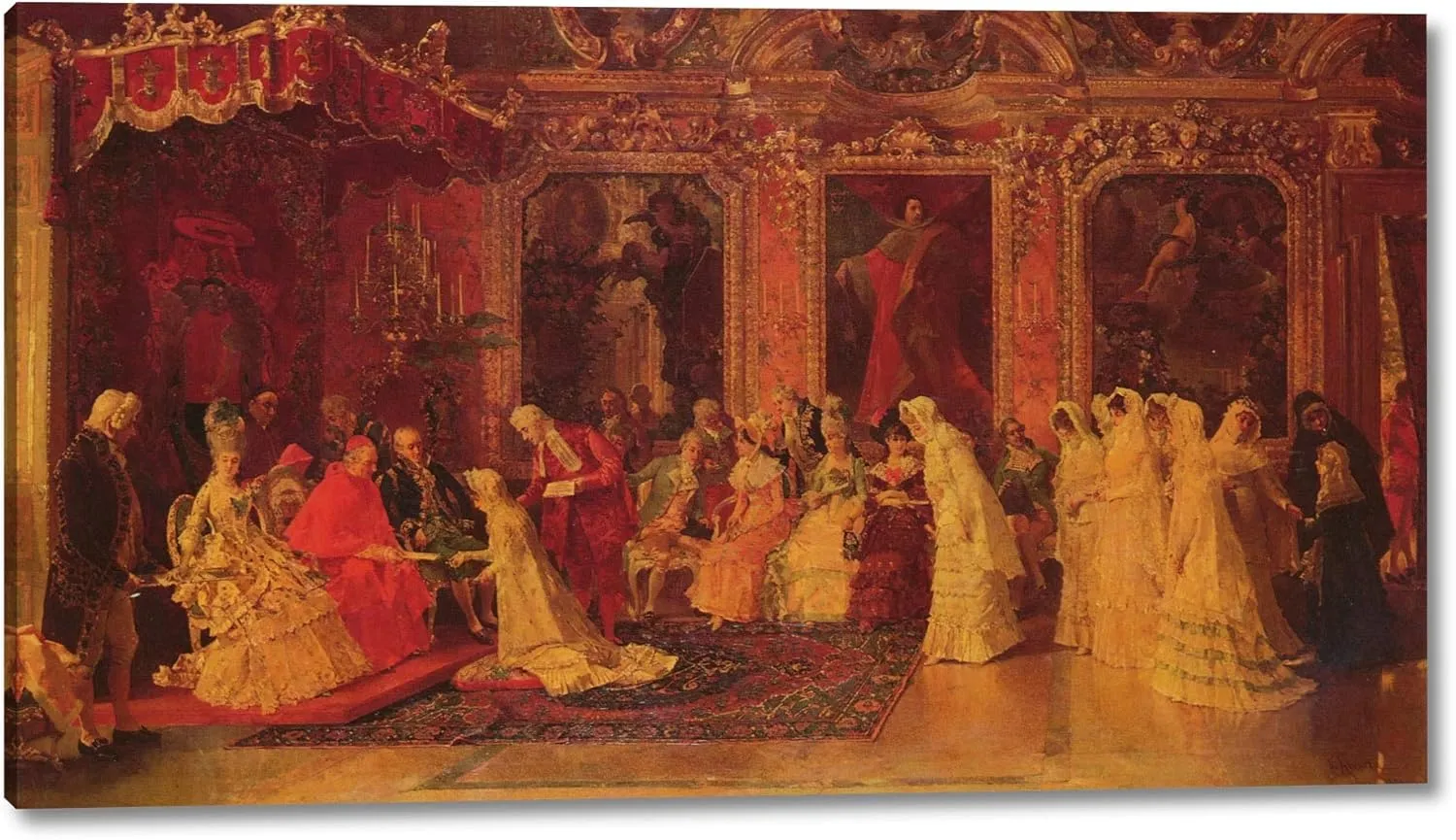 Princess Borghese Bestowing Dowries by Luis Alvarez Catala - 9" x 16" Gallery Wrap Canvas Art Print - Ready to Hang